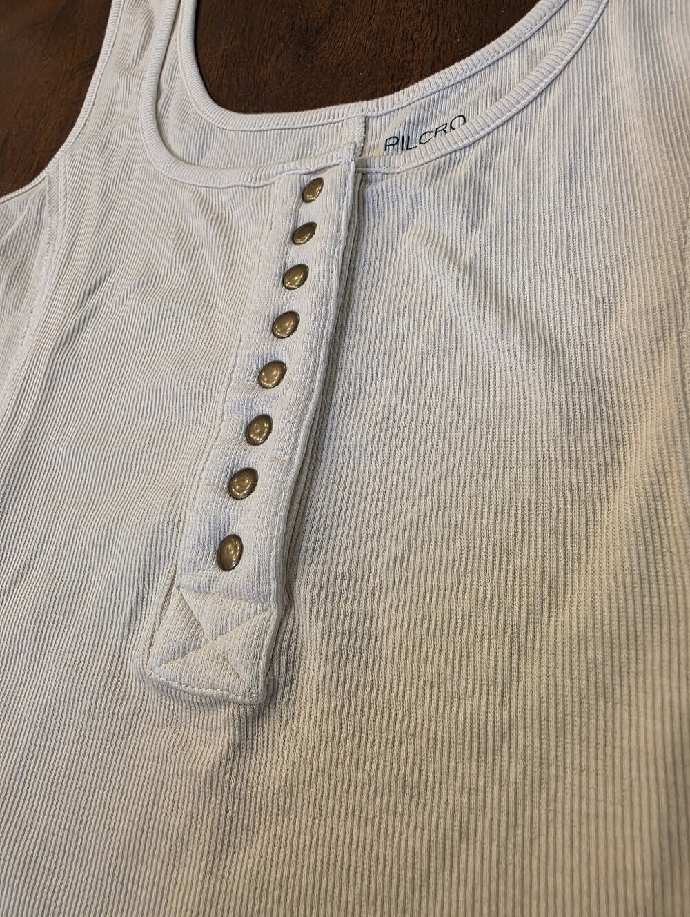Anthropologie Cream Ribbed Snap-Front Tank Top - Picture 5 of 10